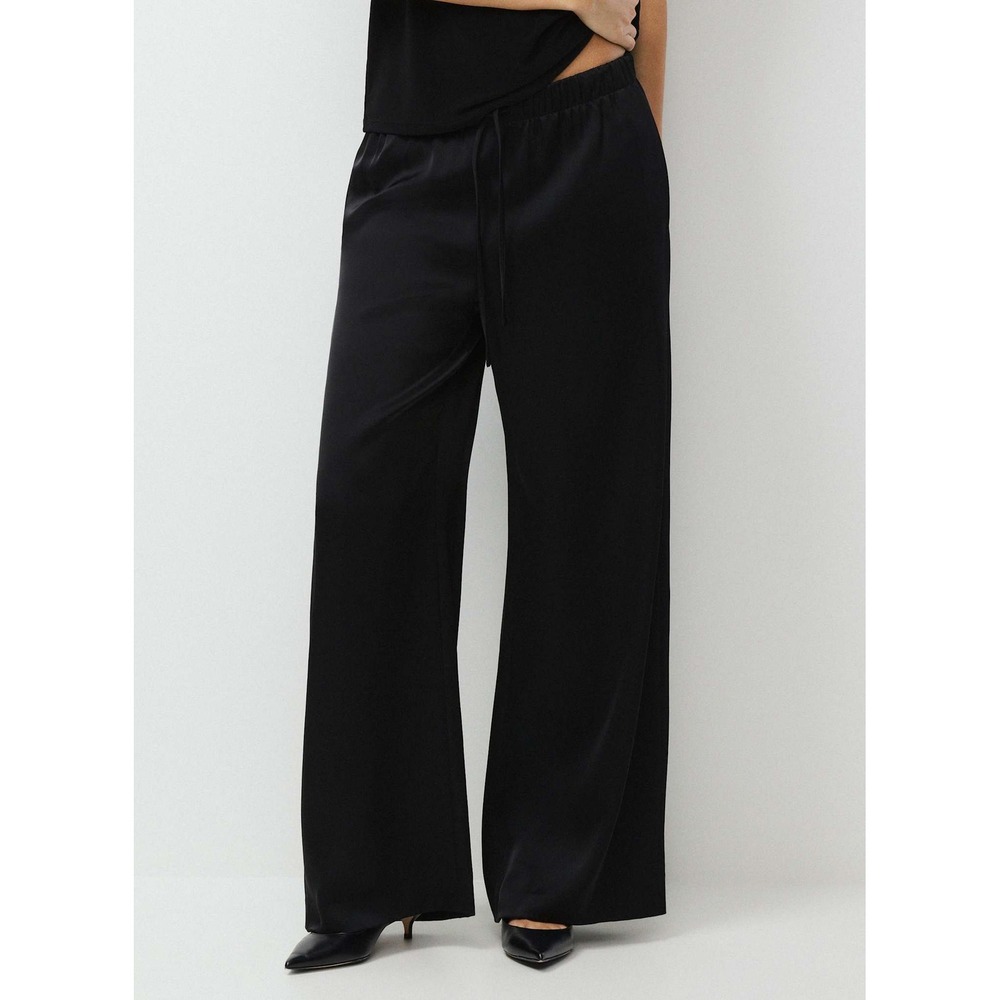 Aritzia Wilfred NWT The Lodge Satin Pants Black Wide Leg Drawstring Size XS